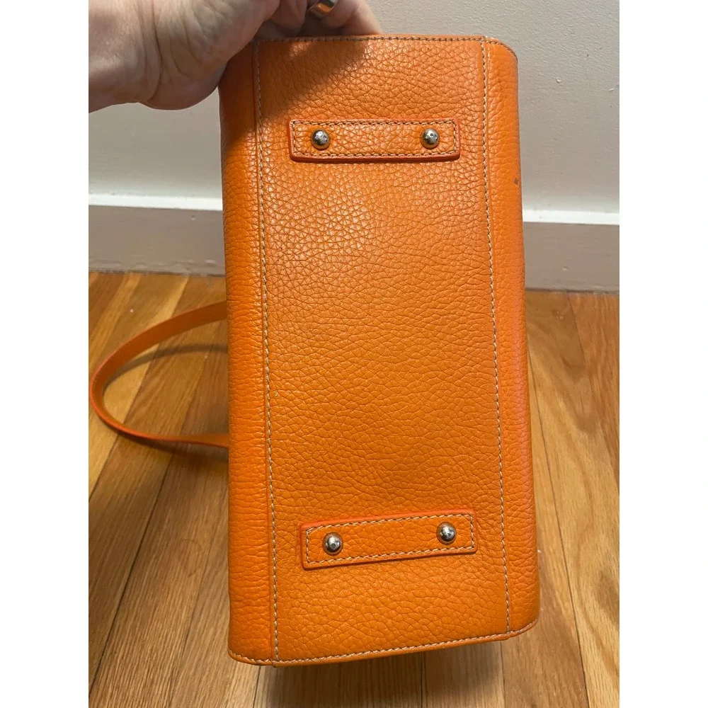 Dooney & Bourke Tote Bag Orange Pebbled Leather Gold Hardware